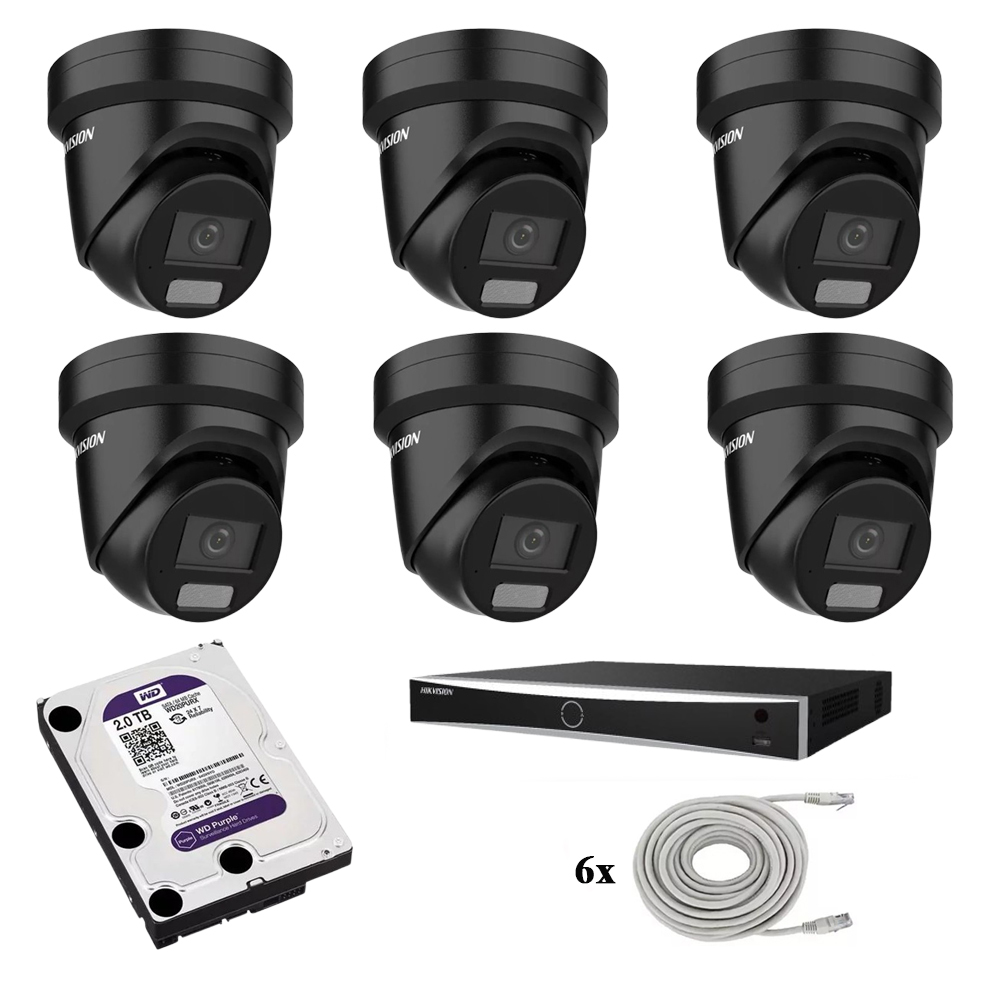 Hikvision beveiligingscamera set met 6 x Hikvision DS-2CD2386G2H-IU Zwart