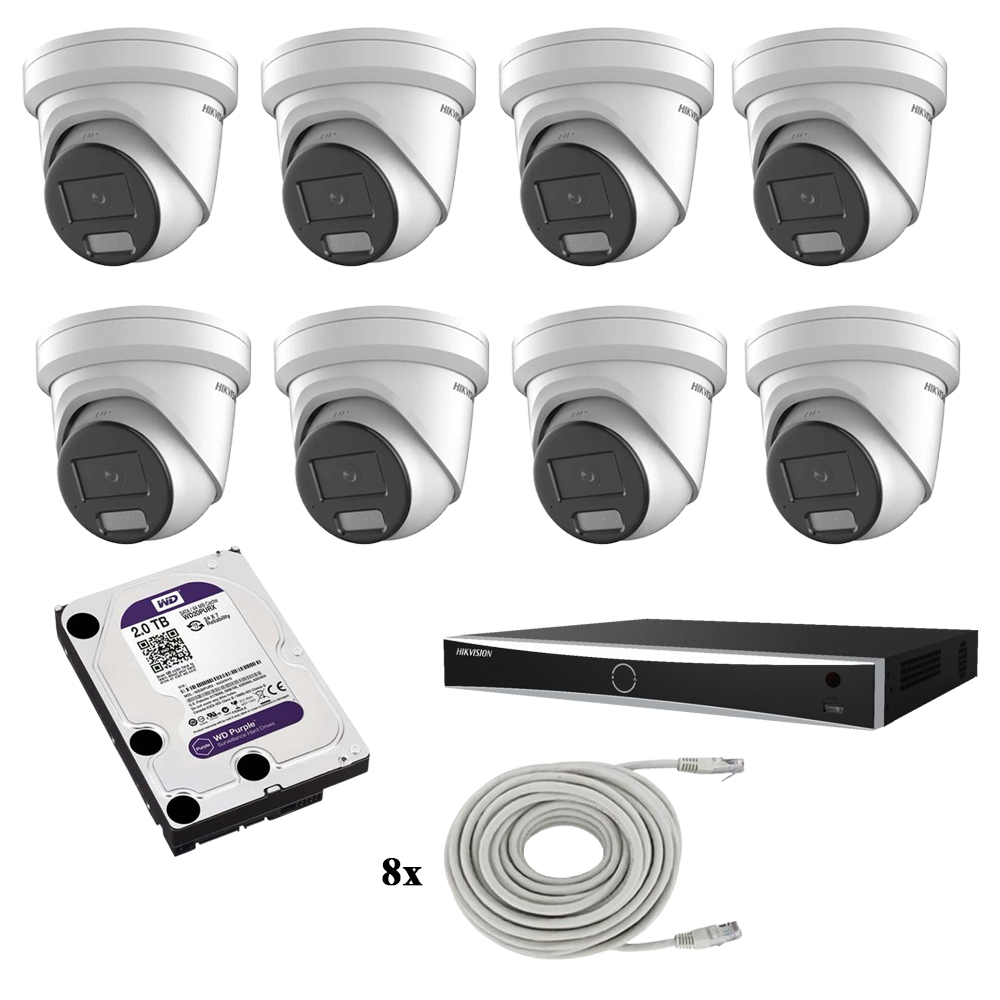 Hikvision beveiligingscamera set met 8 x DS-2CD2347G2H-LIU wit